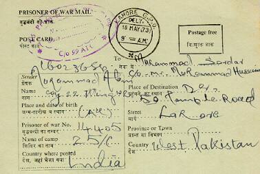 POW mail from India to Pak